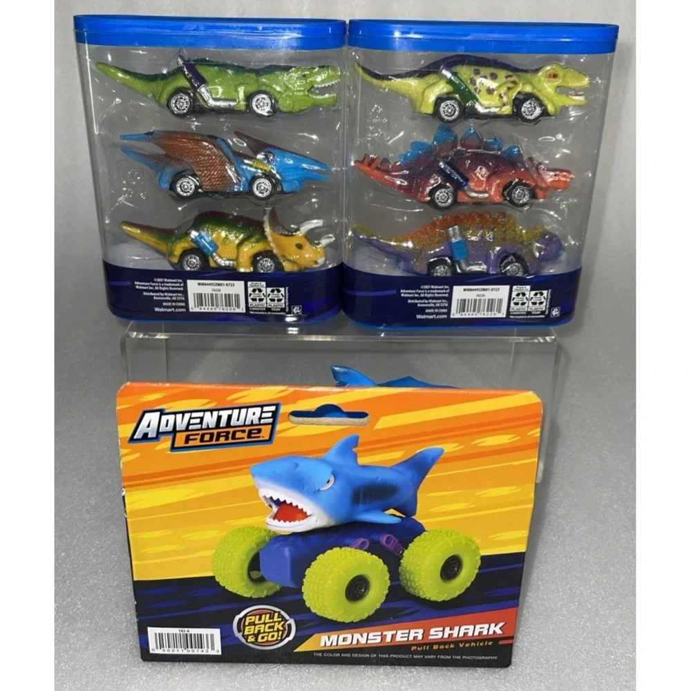Adventure Force Pull Back Monster Shark Truck‎ & 6 Pack Dino Racers Vehicles NEW